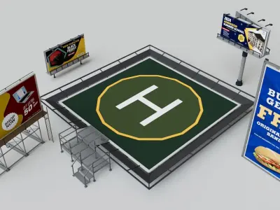 Rooftop Props Collection Pack Low-poly 3D model