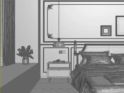 French Style Bedroom Low-poly 3D model