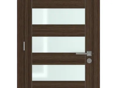 Door-042 modern wooden door with glass panels 3D model