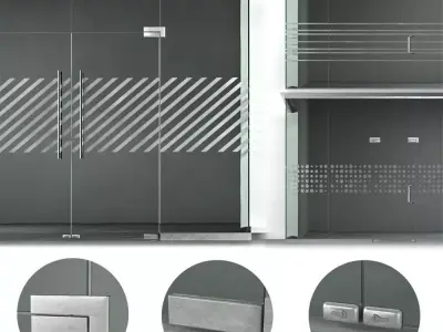 A set of glass partitions with sandblasted images 3D model