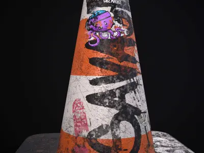 Traffic cone Graffiti PBR 3D model