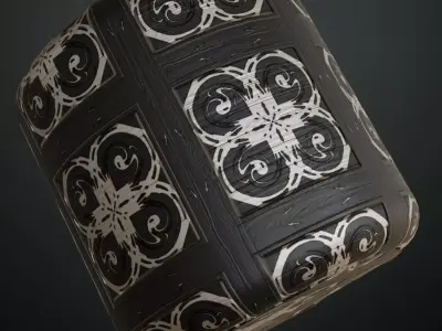 Ornamental Carved Dark Wood Panel PBR Seamless Texture
