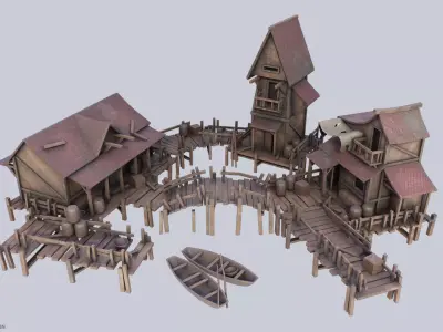 Fishing village asset collection 3D Model Pack