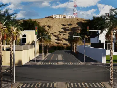 Los Angeles City Hollywood Sign Capitol Records USA California 3D model