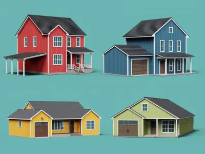 Classic American Country Houses Set 3D Model Pack
