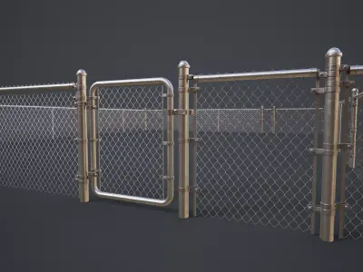 Modular Chain-link Fence Low-poly 3D model