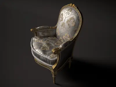 Elegant Classic Armchair - Gold Velvet Embroidery Design Low-poly 3D model