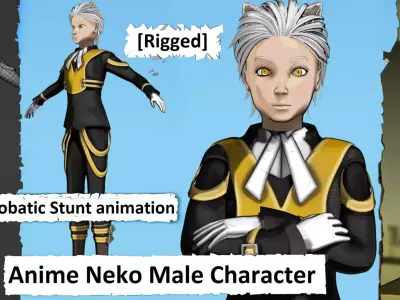 Neko Male Character Acrobatic Stunt animation Low-poly 3D model