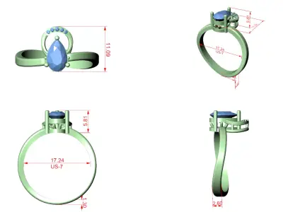 Pear Cut Halo Engagement Ring CAD Design Split Shank 3D print model