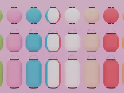 Japanese Paper Lanterns Collection Low-poly 3D model