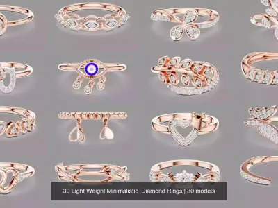 30 Light Weight Minimalistic  Diamond Rings 3D Model Pack