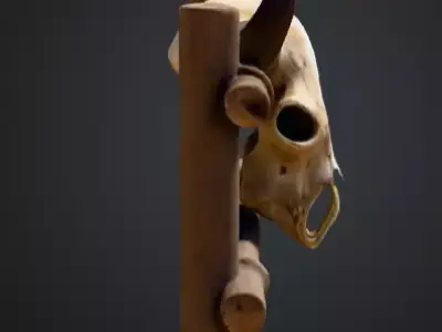 Wooden Fence with Bull Skull Head Low-poly 3D model