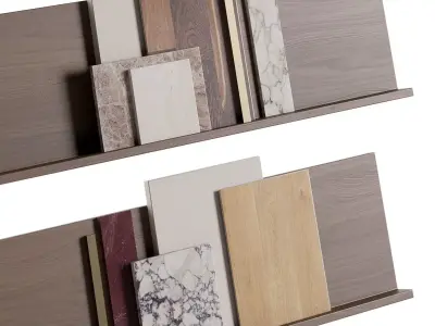 Shelves with compositions of samples of finishing materials 3D model