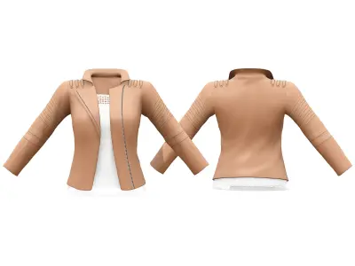Brown Leather Jacket White Top Navy Denims Handbag Outfit Low-poly 3D model