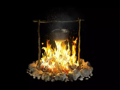 Bonfire with pot 1 3D model