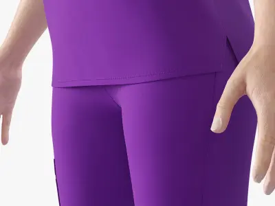  FIGS Scrub Uniform with HOKA Shoes on Woman Purple 