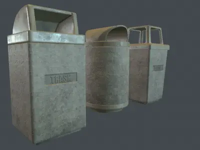 Street Concrete Trash Bin PBR Game Ready Pack Low-poly 3D model