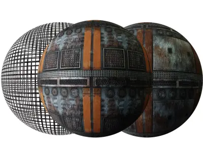 Sci-fi tech wall moduls rusty metal grid Texture