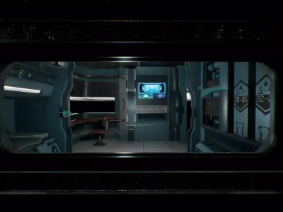 Futuristic chamber Sci-fi simulation Cyber realm High-tech room Low-poly 3D model