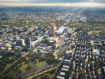 Modern City District Masterplan with Waterfront Green Corridor 3D model