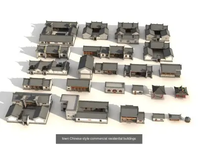 town Chinese style commercial residential buildings 3D Model Pack purchase