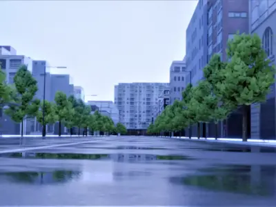 Landscape Model 3D city street with trees and buildings Free low-poly 3D model