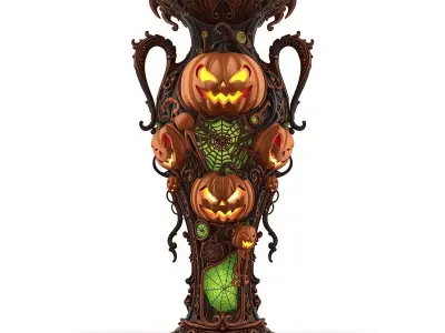 Gothic Halloween Pumpkin Urn 3D Model Spooky Ornate Vase Low-poly 3D model