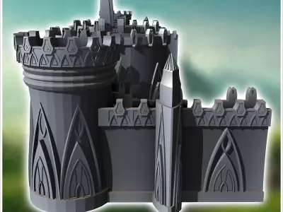 Modular Elf Great Wall with Battlement Towers 22 - Medieval Fant 3D print model