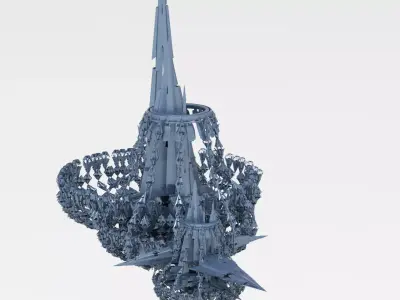 Alien planet mining station base 8 Low-poly 3D model