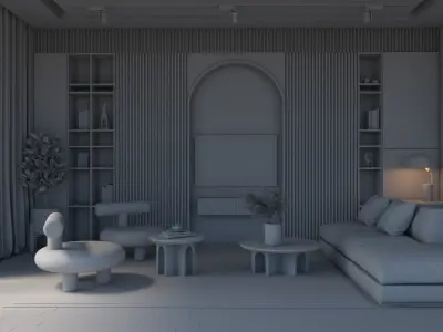 Small Modern Living Room and Kitchen 3D model