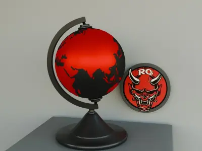 L-poly Night Lamp  and Globe World - Red - Grey Free low-poly 3D model