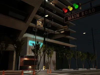 Destroyed city square Low-poly 3D model