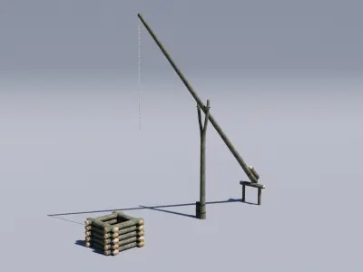 Ukrainian water well aka zhuravel Low-poly 3D model