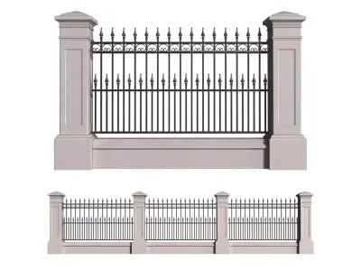  Fence in classic style with wrought iron railing 3D model