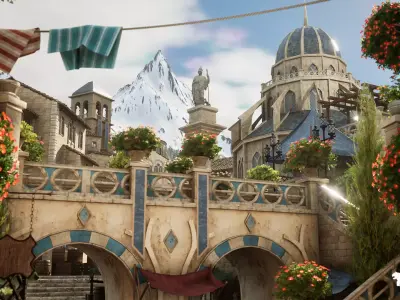 Fantasy City Street Environment Low-poly 3D model