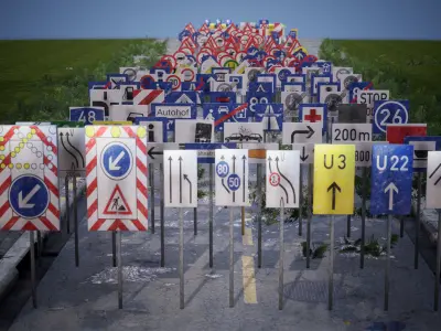 European Street Signs 170 Variations Low-poly 3D model