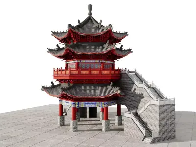 Ancient Japan Gate Tower Pavilion 3D model