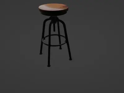 Industrial Adjustable Barstool with Wood Seat 3D model