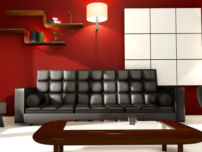 Room interior with kitchen 3D model