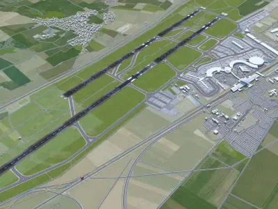 Lyon - Saint Exupery Airport 10km Low-poly 3D model