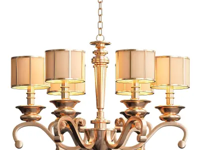 Classic light chandelier in gold with shades 3D model