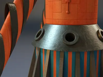 Thunderbird orange rocket with number Low-poly 3D model