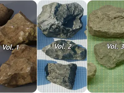 Rock Pack Vol 1-3 Photoscanned Rocks 21 Total Low-poly 3D model