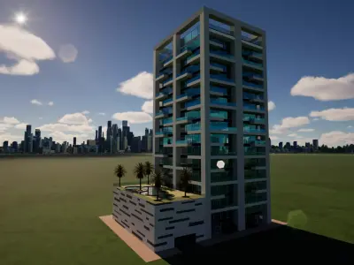 Residential Tower Miami Style  3D Architectural Model Low-poly 3D model