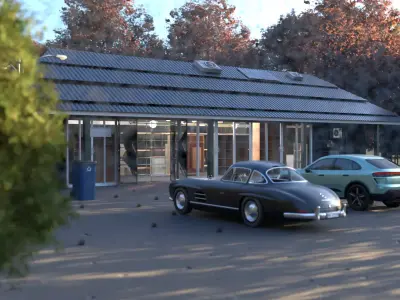 Realistic Modern Store with Parking 3D model