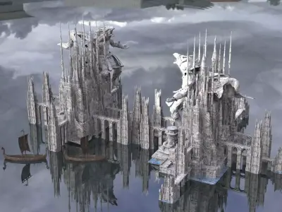 Werewolf Ancient Ruins of The beast with Viking Boats 3D model