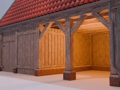 Wooden Barn  Game-Ready 3D Model with PBR Textures Low-poly 3D model
