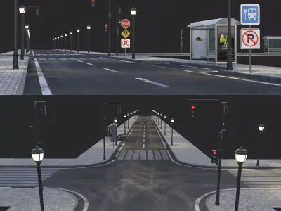 Road and busstop 3D model