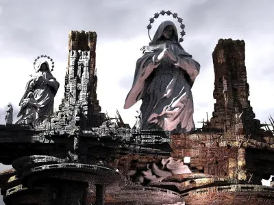 Dantes Inferno Heavens Cross Holy Flying City Kit bash 1 3D model