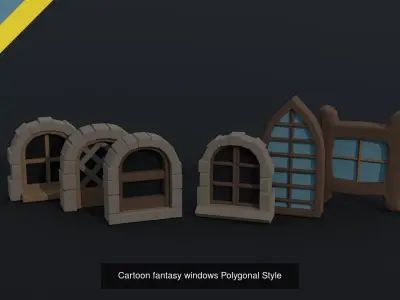 Cartoon medieval doors and windows Polygonal Style 3D Model Pack